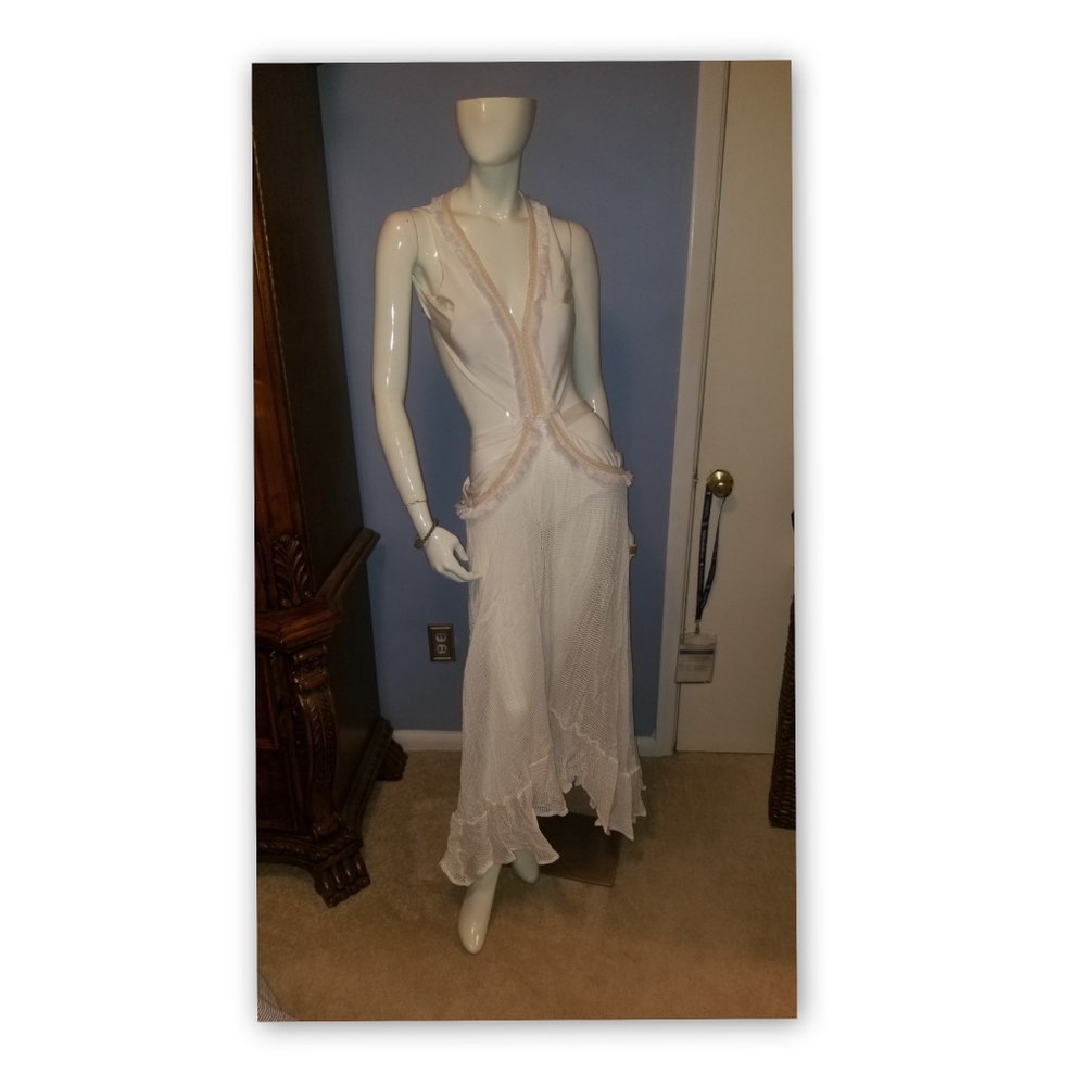 White beach crochet body suit cover up